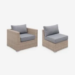 Salon De Jardin Résine Tressée Arrondie 5 Places Couleur : Naturel / Gris Foncé -ME Soldes WKVS007NATGY 02