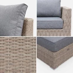 Salon De Jardin Résine Tressée Arrondie 5 Places Couleur : Naturel / Gris Foncé -ME Soldes WKVS007NATGY 05