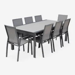 Table De Jardin Extensible Aluminium, 8 Chaises Couleur : Gris Foncé / Gris Taupe -ME Soldes XT300R8SANDCO 02