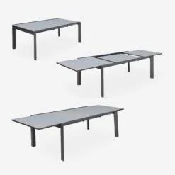 Table De Jardin Extensible Aluminium, 8 Chaises Couleur : Gris Foncé / Gris Taupe -ME Soldes XT300R8SANDCO 03