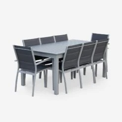 Table De Jardin Extensible Aluminium, 8 Chaises Couleur : Gris / Gris Foncé -ME Soldes XTSAF245R8AT 02