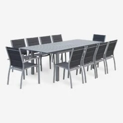 Table De Jardin Extensible Aluminium, 8 Chaises Couleur : Gris / Gris Foncé -ME Soldes XTSAF245R8AT 03