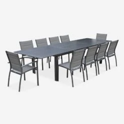 Table De Jardin Extensible Aluminium, 10 Chaises -ME Soldes XTSAF335R10CO 01