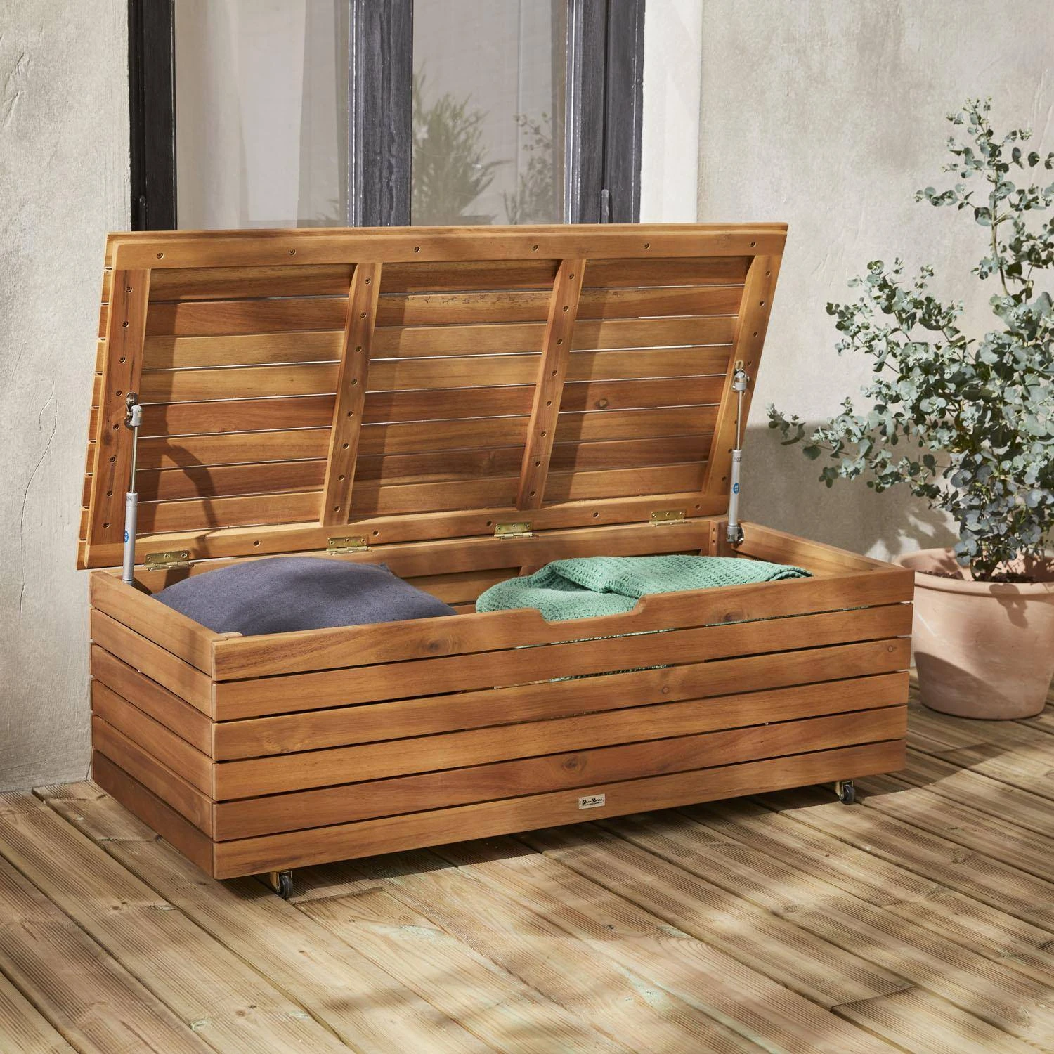 Coffre De Jardin Bois 110L Avec Vérins Et Roulettes 4 Coffre De Jardin Bois 110L Avec Vérins Et Roulettes – Image 2