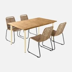 Table De Jardin Bois Et Métal + 4 Chaises En Corde Empilables Couleur : Ivoire / Beige -ME Soldes ackd150ivo4rpbg e2349ac926135df94104e39322d423e7