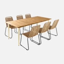 Table De Jardin Bois Et Métal + 6 Chaises En Corde Empilables Couleur : Ivoire / Beige -ME Soldes ackd200ivo6rpbg 632009e788cf1abb65af6e8a056aeaa1