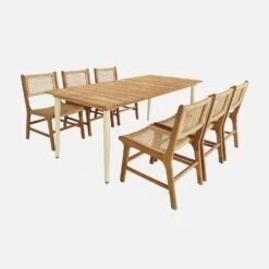 Table De Jardin Bois Et Métal + 6 Chaises En Cannage Et Bois Couleur : Ivoire -ME Soldes ackd200r6civo 0ec20c1e3f4d40e2135a042e16eefca9