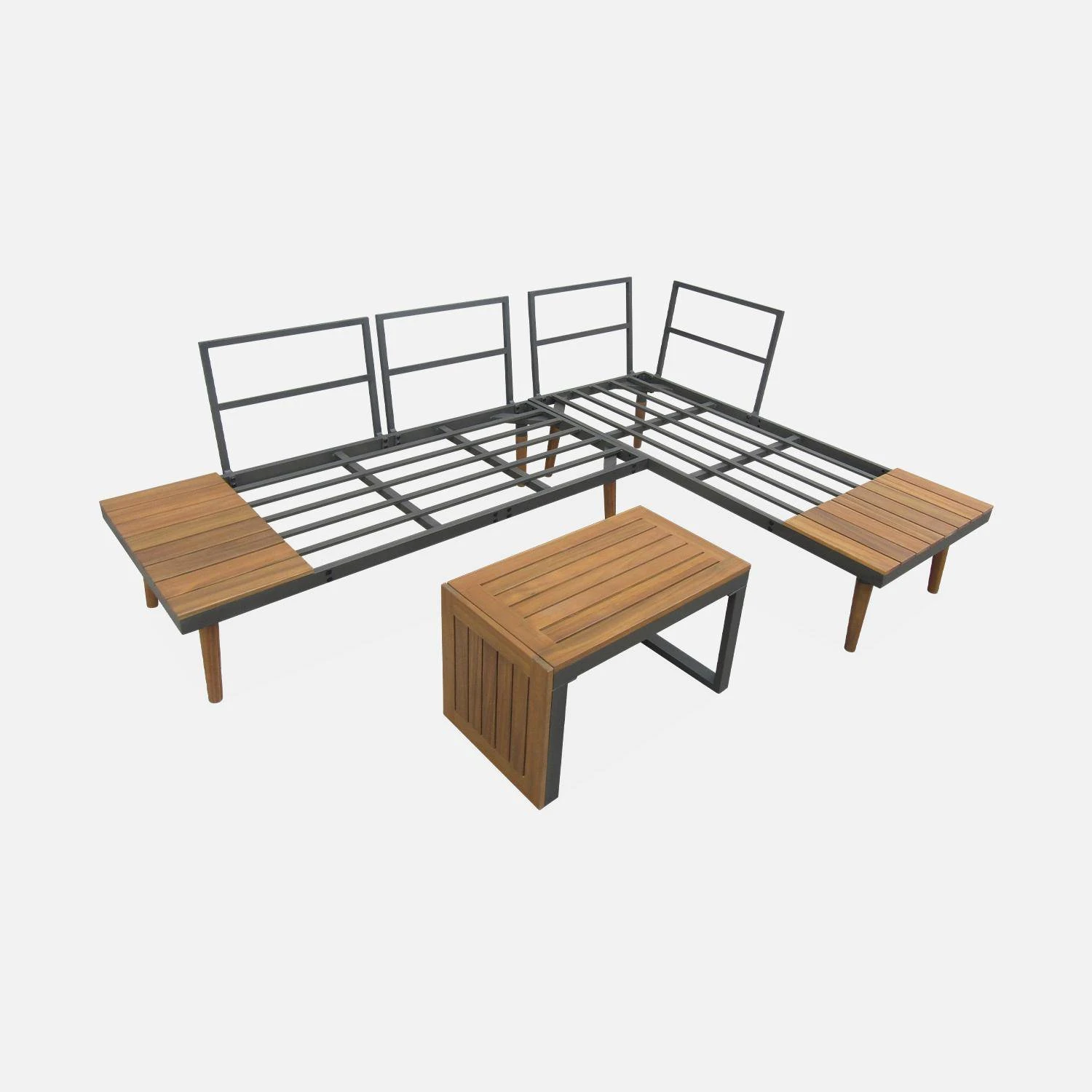 Salon De Jardin Modulable Aluminium Et Acacia, 4 Places Couleur : Anthracite 8 Salon De Jardin Modulable Aluminium Et Acacia, 4 Places Couleur : Anthracite – Image 6
