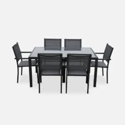 Table De Jardin Aluminium Et Textilène, 6 Chaises Empilables Couleur : Anthracite / Gris -ME Soldes af150r6at a082680ce0cc2b70ce6a07109c40df0d