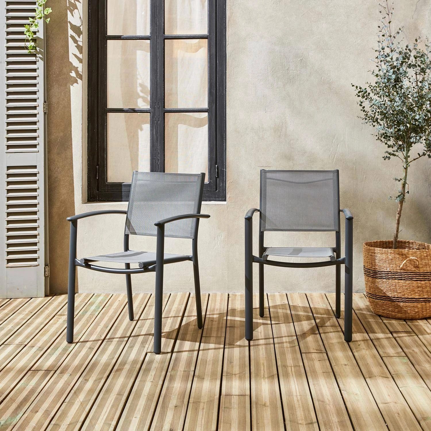 Fauteuils De Jardin Empilables Aluminium Et Textilène (lot De 2) Couleur : Gris Clair 4 Fauteuils De Jardin Empilables Aluminium Et Textilène (lot De 2) Couleur : Gris Clair – Image 2