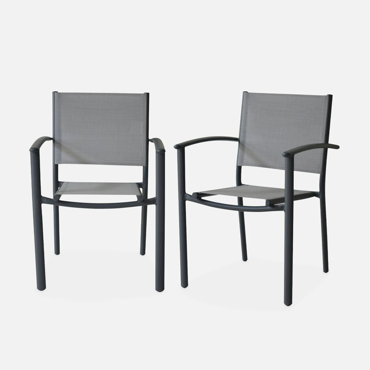 Fauteuils De Jardin Empilables Aluminium Et Textilène (lot De 2) Couleur : Gris Clair 5 Fauteuils De Jardin Empilables Aluminium Et Textilène (lot De 2) Couleur : Gris Clair – Image 3