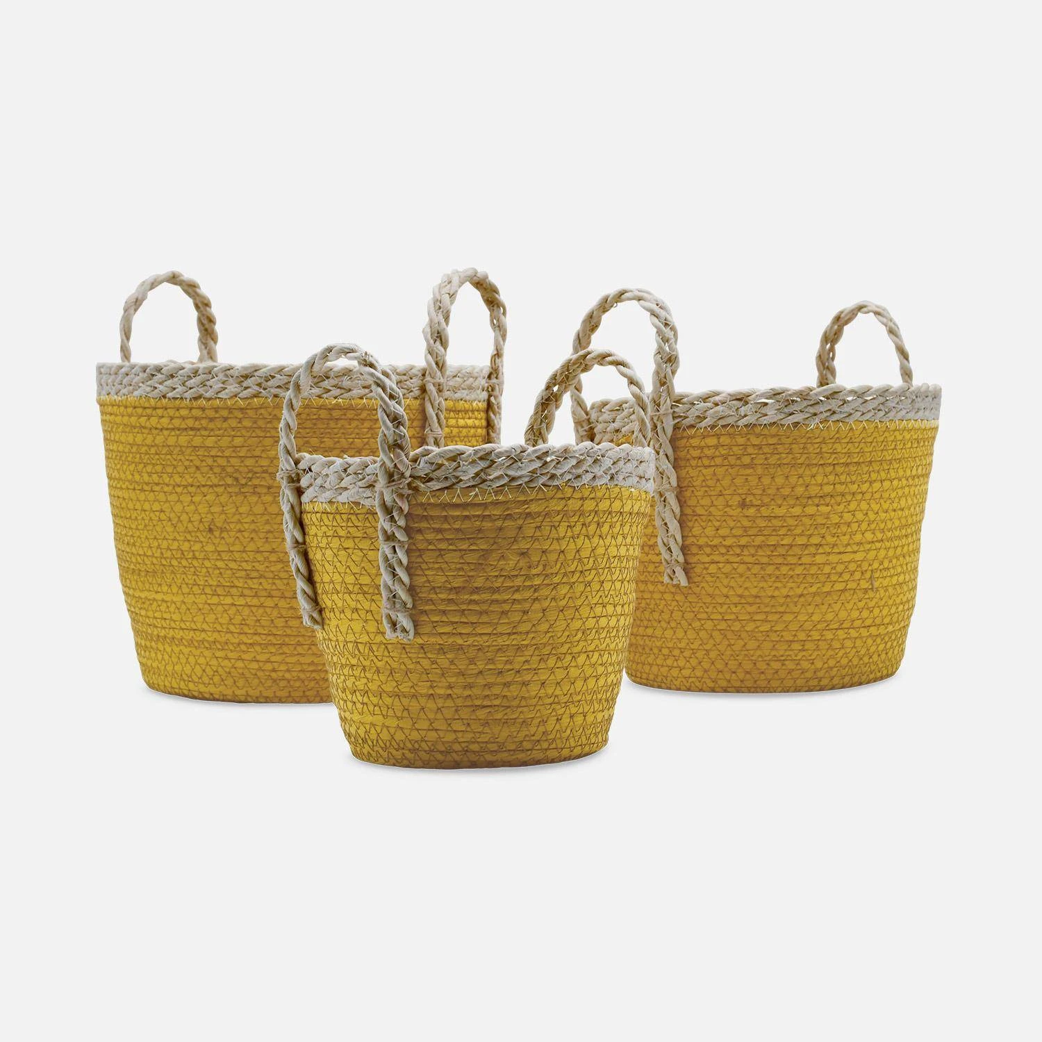 Lot De 3 Paniers Cache Pots Couleur : Jaune 4 Lot De 3 Paniers Cache Pots Couleur : Jaune – Image 2