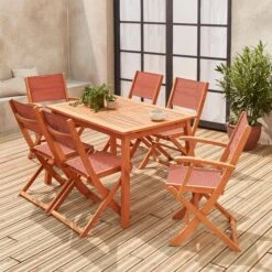 Table De Jardin Extensible Bois , 6 Chaises Couleur : Bois / Terra Cotta -ME Soldes ec180r6tc 6d5fc2a6bf217bad0aa8189a8e20d3d3