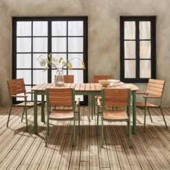 Table De Jardin Bois Et Aluminium 190cm, 6 Chaises Empilables -ME Soldes ec190r6aseggy 6a694bd3e8009ffef7aed032235a5dba