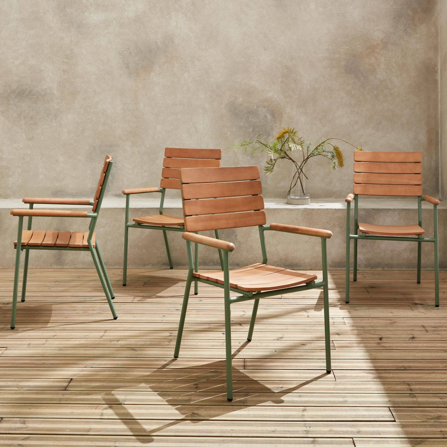 Chaise De Jardin Bois Et Aluminium, Empilables (lot De 4) 3 Chaise De Jardin Bois Et Aluminium, Empilables (lot De 4)