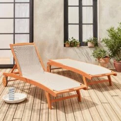 Bain De Soleil Bois Multi Positions Avec Roulettes (lot De 2) Couleur : Naturel / Gris Taupe -ME Soldes ecloungetxgyx2 d1114e8c16fc3229603f1a7074a0ff5f