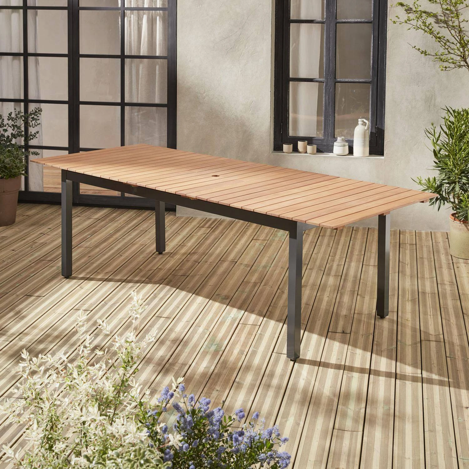 Table De Jardin Extensible Bois Et Aluminium 8 à 10 Places 5 Table De Jardin Extensible Bois Et Aluminium 8 à 10 Places – Image 3