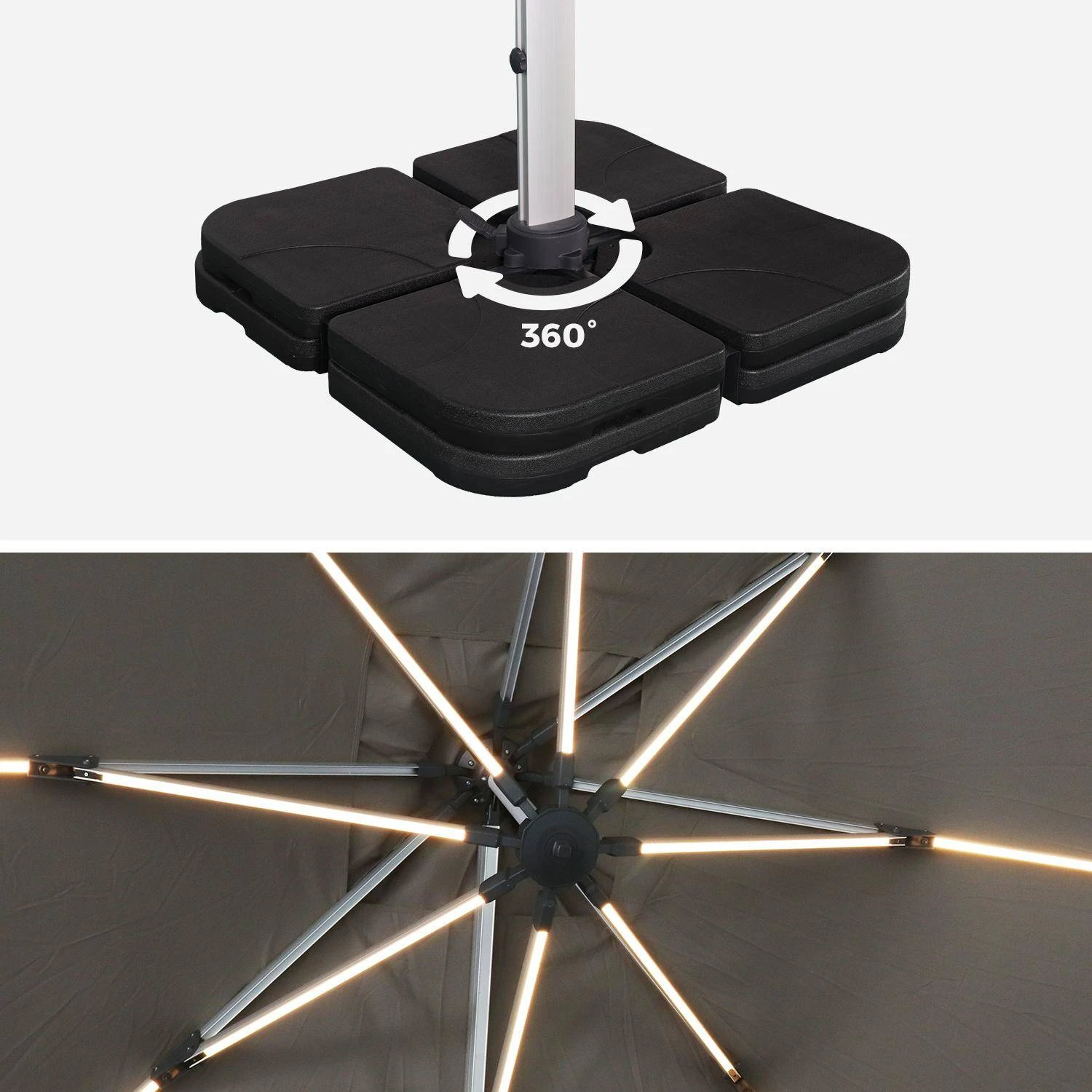 Parasol LED Déporté Rectangulaire 3x4m Couleur : Taupe 9 Parasol LED Déporté Rectangulaire 3x4m Couleur : Taupe – Image 7