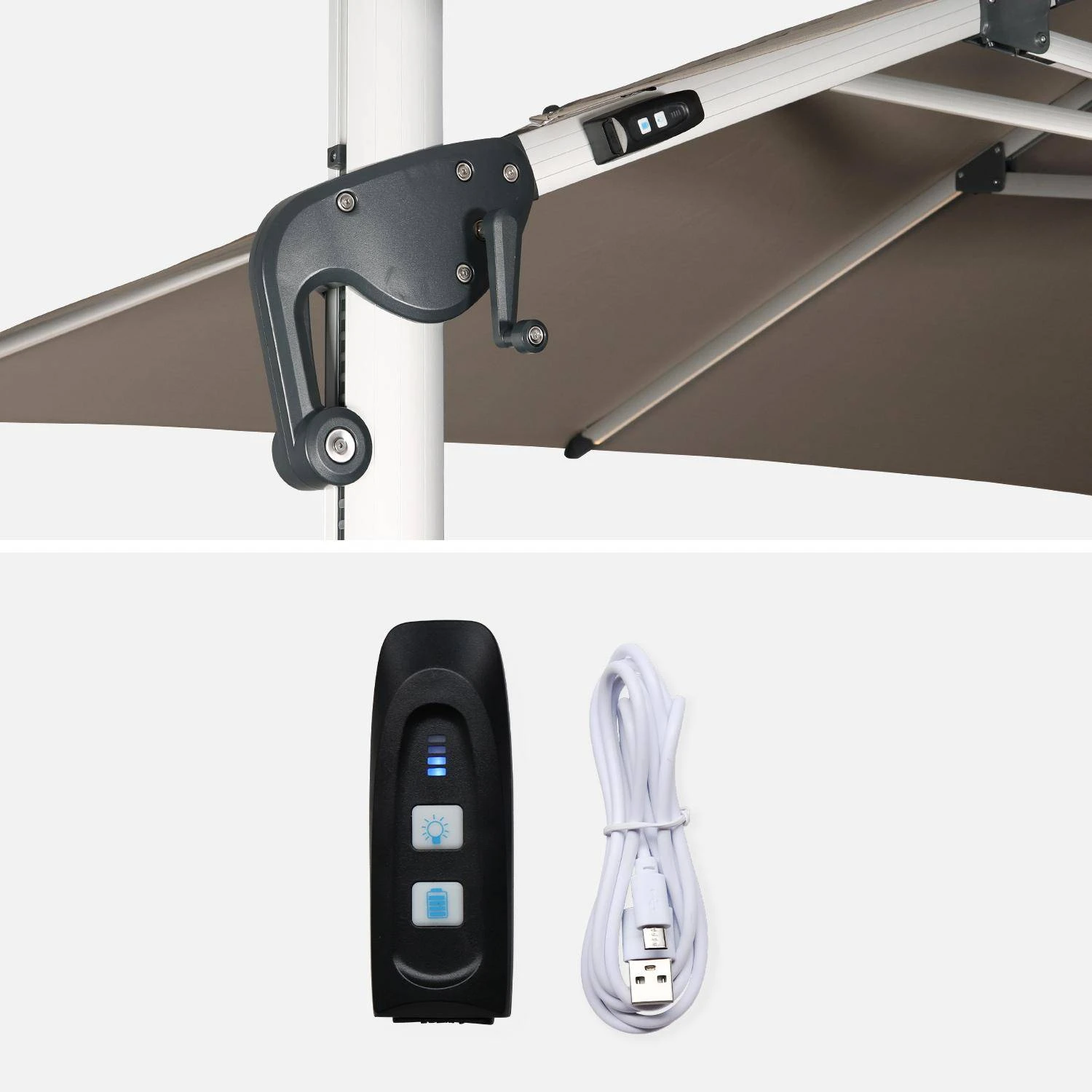 Parasol LED Déporté Rectangulaire 3x4m Couleur : Taupe 10 Parasol LED Déporté Rectangulaire 3x4m Couleur : Taupe – Image 8