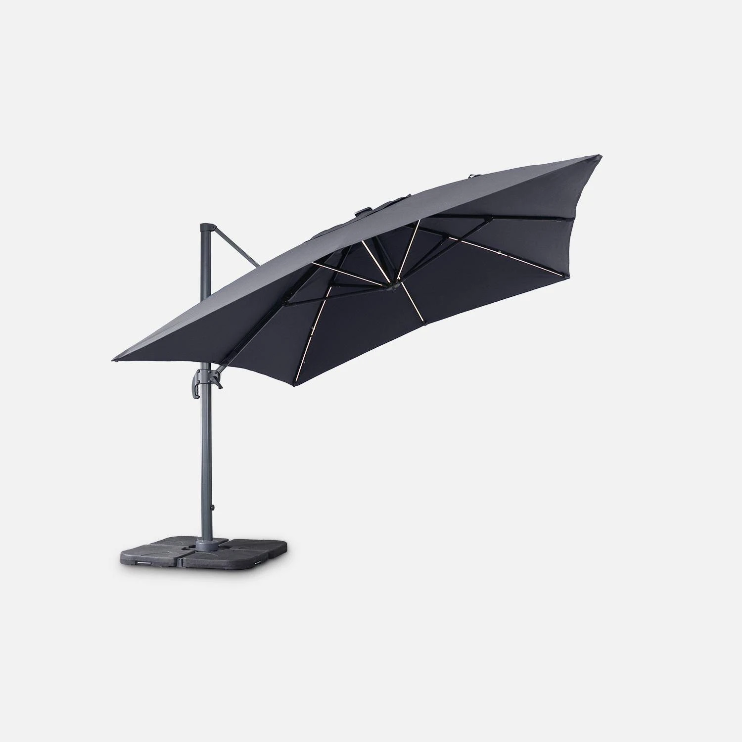 Parasol LED Déporté Rectangulaire 3x4m Couleur : Gris 6 Parasol LED Déporté Rectangulaire 3x4m Couleur : Gris – Image 4