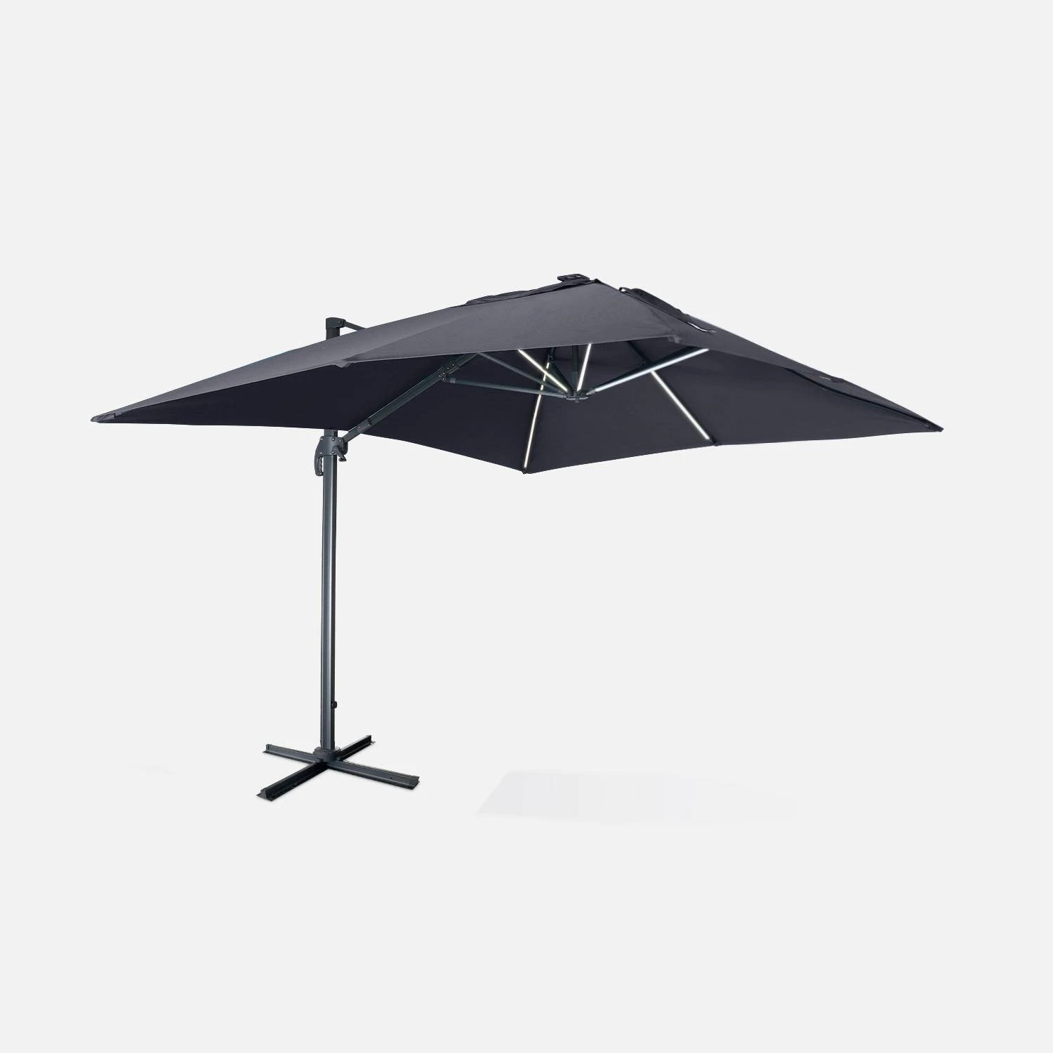 Parasol LED Déporté Rectangulaire 3x4m Couleur : Gris 3 Parasol LED Déporté Rectangulaire 3x4m Couleur : Gris