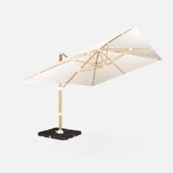 Parasol Déporté Rectangulaire 3x4m, Mât Effet Bois + Dalles à Lester 50x50cm Couleur : Ecru -ME Soldes hukd3x4basewdec 015069724721344f891be5a11beafcee