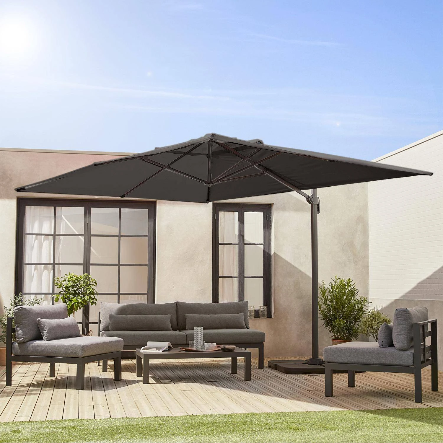 Parasol Déporté Rectangulaire 3x4m Couleur : Gris 3 Parasol Déporté Rectangulaire 3x4m Couleur : Gris
