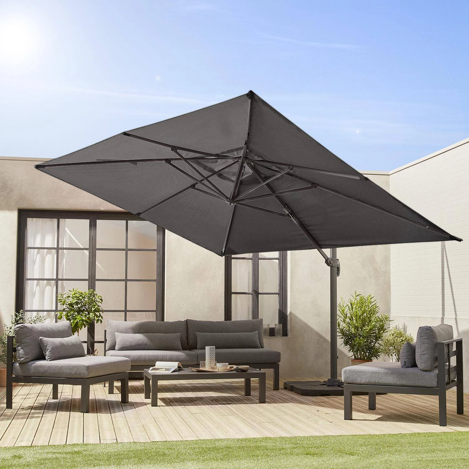 Parasol Déporté Rectangulaire 3x4m Couleur : Gris 4 Parasol Déporté Rectangulaire 3x4m Couleur : Gris – Image 2