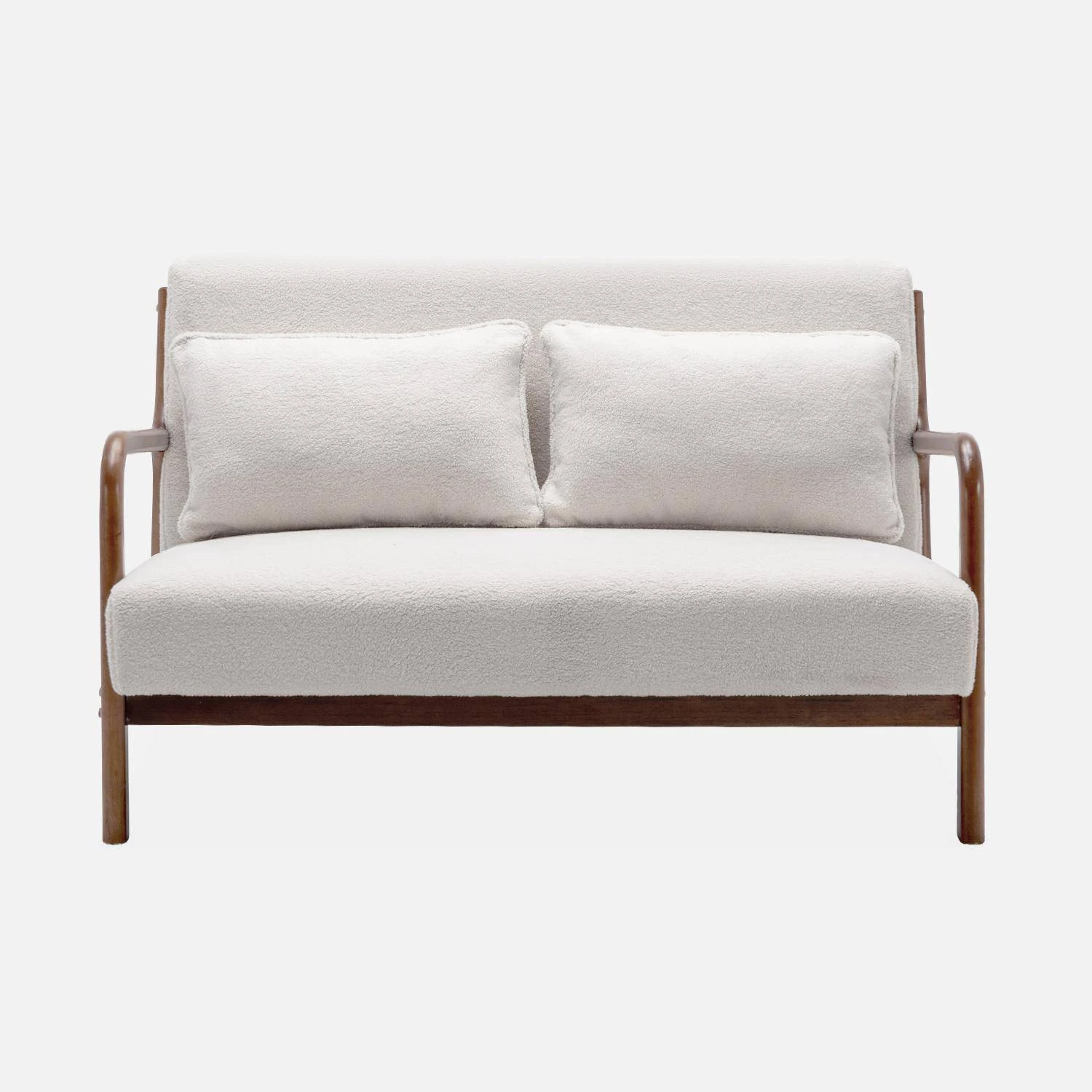 Banquette 2 Places + Fauteuil Bouclette En Bois D'hévéa Teinté Noyer Clair 9 Banquette 2 Places + Fauteuil Bouclette En Bois D'hévéa Teinté Noyer Clair – Image 7