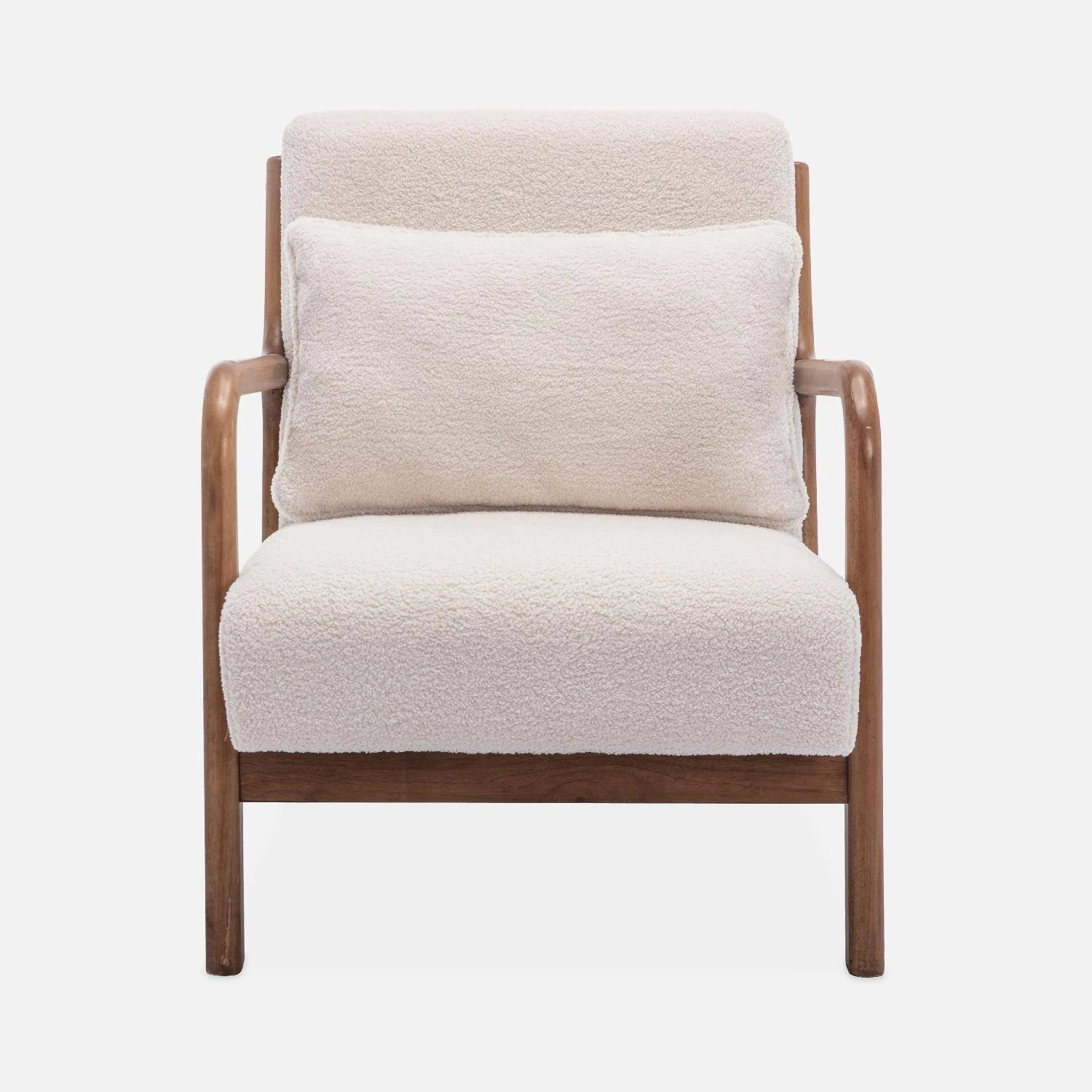 Fauteuil Scandinave Bouclettes Et Bois D'hévéa Teinté Noyer Clair 6 Fauteuil Scandinave Bouclettes Et Bois D'hévéa Teinté Noyer Clair – Image 4