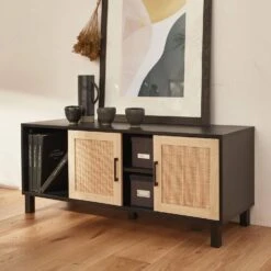 Meuble TV Scandinave Bois Et Cannage 115 Cm -ME Soldes ibcantvstand 201d024db4c04a82b5de0b8c21cb2cf3