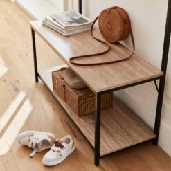 Meuble D'entrée Métal Et Effet Bois 2 Niveaux Et 7 Crochets -ME Soldes ilfshelfrack f39e15787422a993d6e9fbccdfce72bd