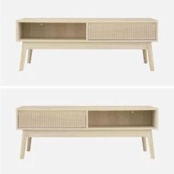 Table Basse Scandinave Décor Bois Rainuré 2 Niches, 1 Tiroir Couleur : Naturel -ME Soldes ilincoftable 1041464391c4fc111e929440f1ca4b73