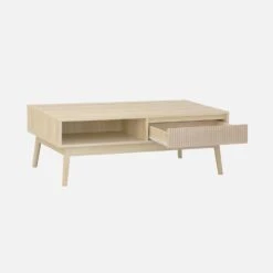 Table Basse Scandinave Décor Bois Rainuré 2 Niches, 1 Tiroir Couleur : Naturel -ME Soldes ilincoftable 5f96ef8f0bbcbf898379eb23be7110d1
