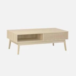 Table Basse Scandinave Décor Bois Rainuré 2 Niches, 1 Tiroir Couleur : Naturel -ME Soldes ilincoftable e562670a49a95aaf6d4c133f194f662d