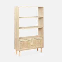 Etagère Bibliothèque Cannage Et Effet Bois 3 Niveaux 2 Portes -ME Soldes inatstorshelf 8444bd31cf363f18426406ca088daa4e
