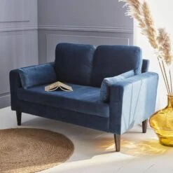 Canapé 2 Places Vintage Velours Pieds Bois D'hévéa Couleur : Bleu -ME Soldes isof2vvbd 86b358c1793ebcd4f01a3ce406750c7b