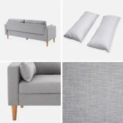 Canapé 3 Places Tissu, Pieds Bois Couleur : Gris Clair -ME Soldes isof3lgy c3984bd373ec6526316959c569e4c617