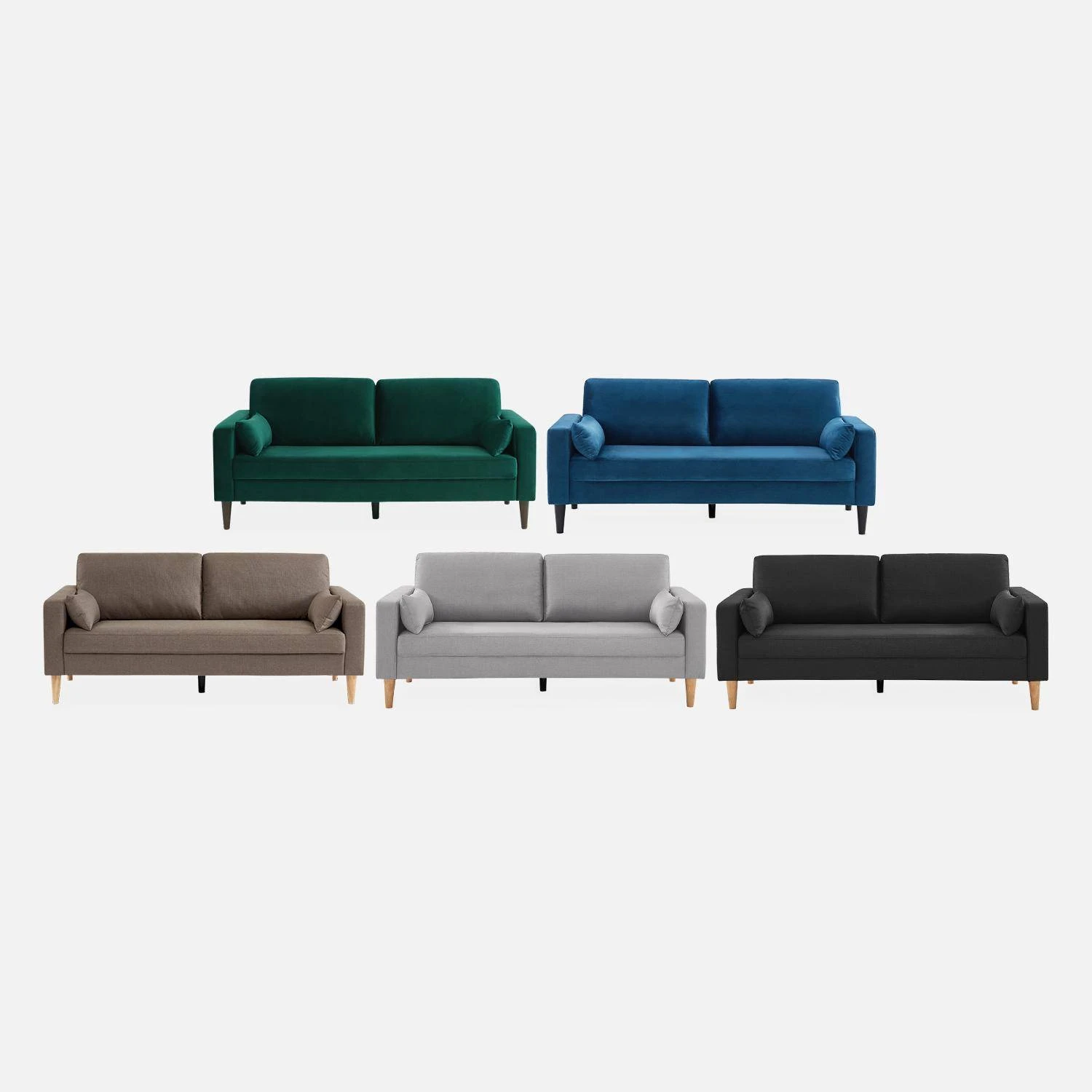 Canapé 3 Places Velours, Pieds Bois D'hévéa Couleur : Vert Anglais 9 Canapé 3 Places Velours, Pieds Bois D'hévéa Couleur : Vert Anglais – Image 7