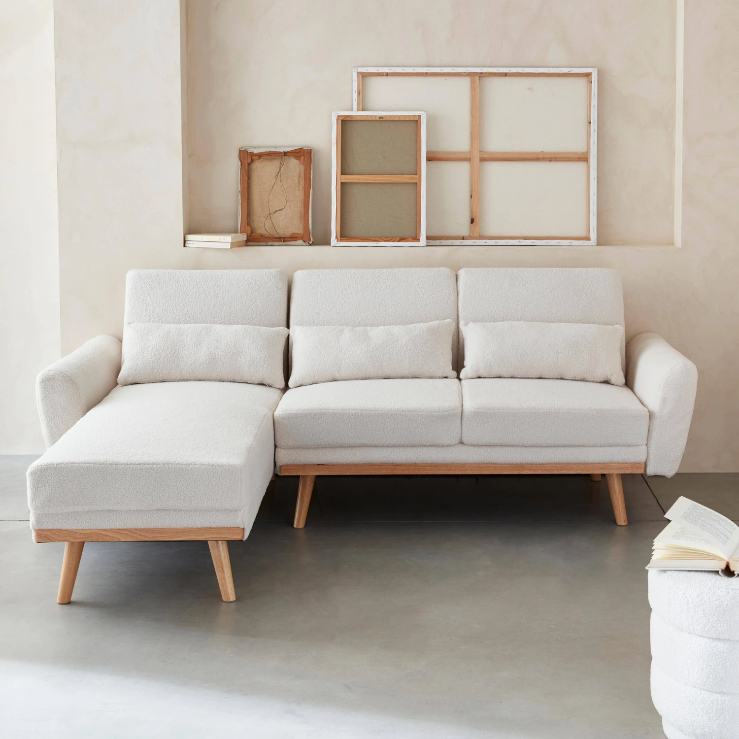 Canapé Convertible D'angle, Réversible, 3 Places Revêtement Bouclette 3 Canapé Convertible D'angle, Réversible, 3 Places Revêtement Bouclette