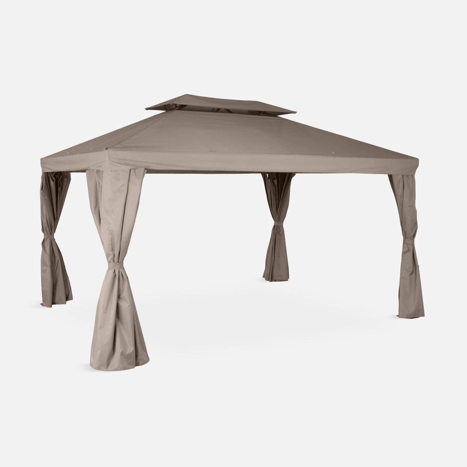 Pergola Aluminium 3x4 M Avec Rideaux Couleur : Taupe 3 Pergola Aluminium 3x4 M Avec Rideaux Couleur : Taupe