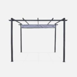 Pergola, Aluminium, 3x3m, Toile Coulissante Couleur : Gris -ME Soldes pgakd3x3gy 3c6cf7248e753a73aa6a62b4ad3a20b5