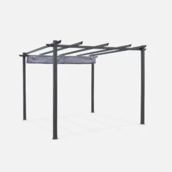 Pergola, Aluminium, 3x3m, Toile Coulissante Couleur : Gris -ME Soldes pgakd3x3gy 456b46f41a9a146ad9d5c7a742da6be2