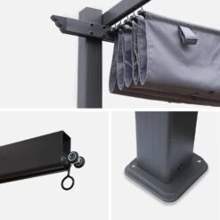 Pergola, Aluminium, 3x3m, Toile Coulissante Couleur : Gris -ME Soldes pgakd3x3gy 7cd548a3e039f3499f2110aa0c2364b5