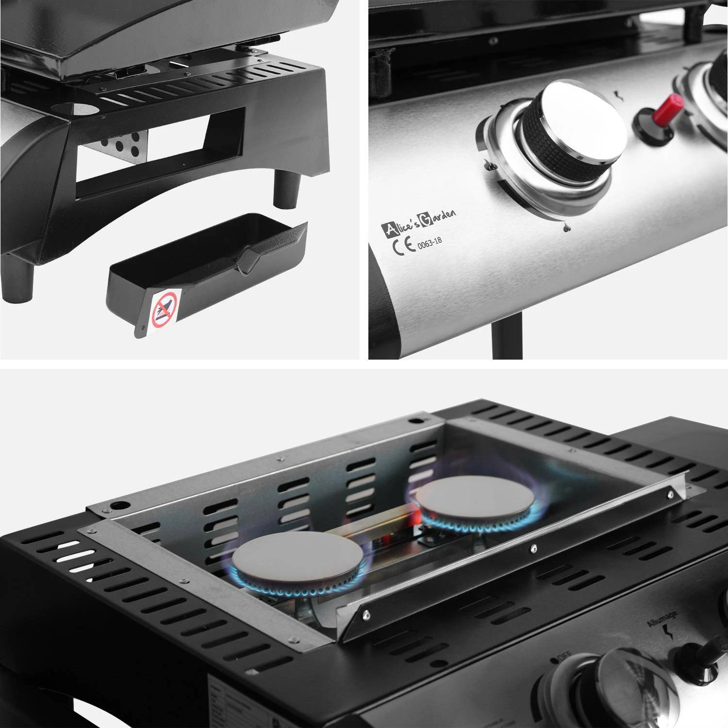 Plancha Gaz 2 Brûleurs Inox 5kW Avec Chariot 8 Plancha Gaz 2 Brûleurs Inox 5kW Avec Chariot – Image 6