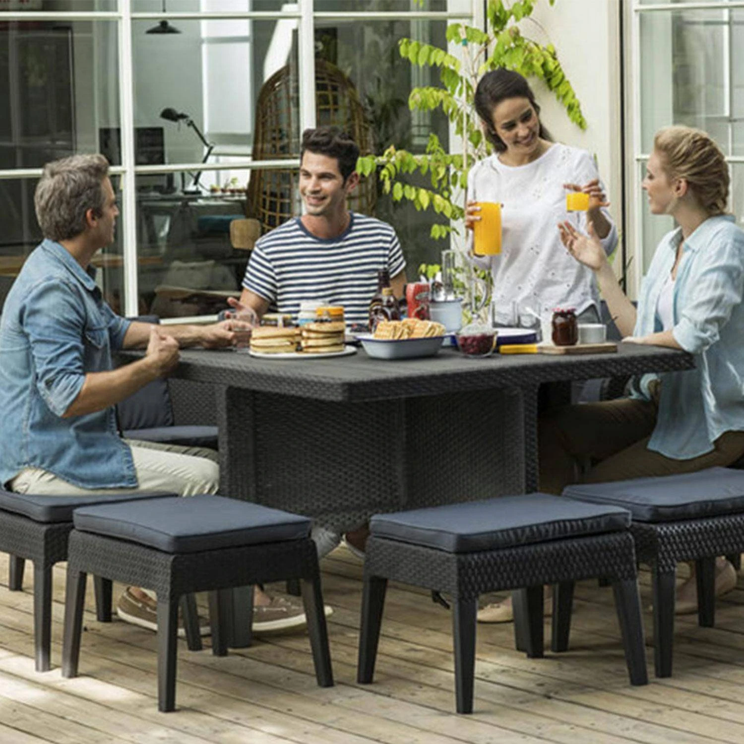 Table De Jardin Encastrable Imitation Rotin, 8 Chaises 4 Table De Jardin Encastrable Imitation Rotin, 8 Chaises – Image 2