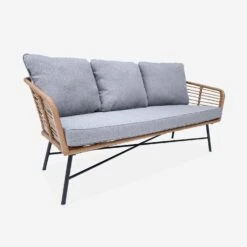 Salon De Jardin Bas Résine Tressée Effet Rotin 5 Places Couleur : Bois / Gris Chiné -ME Soldes raw3101gy 4a2597944da9a411d5f333a76c297b1a