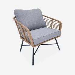 Salon De Jardin Bas Résine Tressée Effet Rotin 5 Places Couleur : Bois / Gris Chiné -ME Soldes raw3101gy e2f4e2450a9a4fd4cfc9535065e43e6d