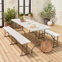 Table + Banc Réception Pliable Plastique -ME Soldes recpl180set 436b195ff263639e1848ce221e5664df