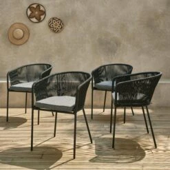 Fauteuil De Jardin Corde Et Acier Galvanisé (lot De 4) Couleur : Noir / Gris -ME Soldes ropearmx4bk 525f8a97a4970e575de3b3fd5edcab47